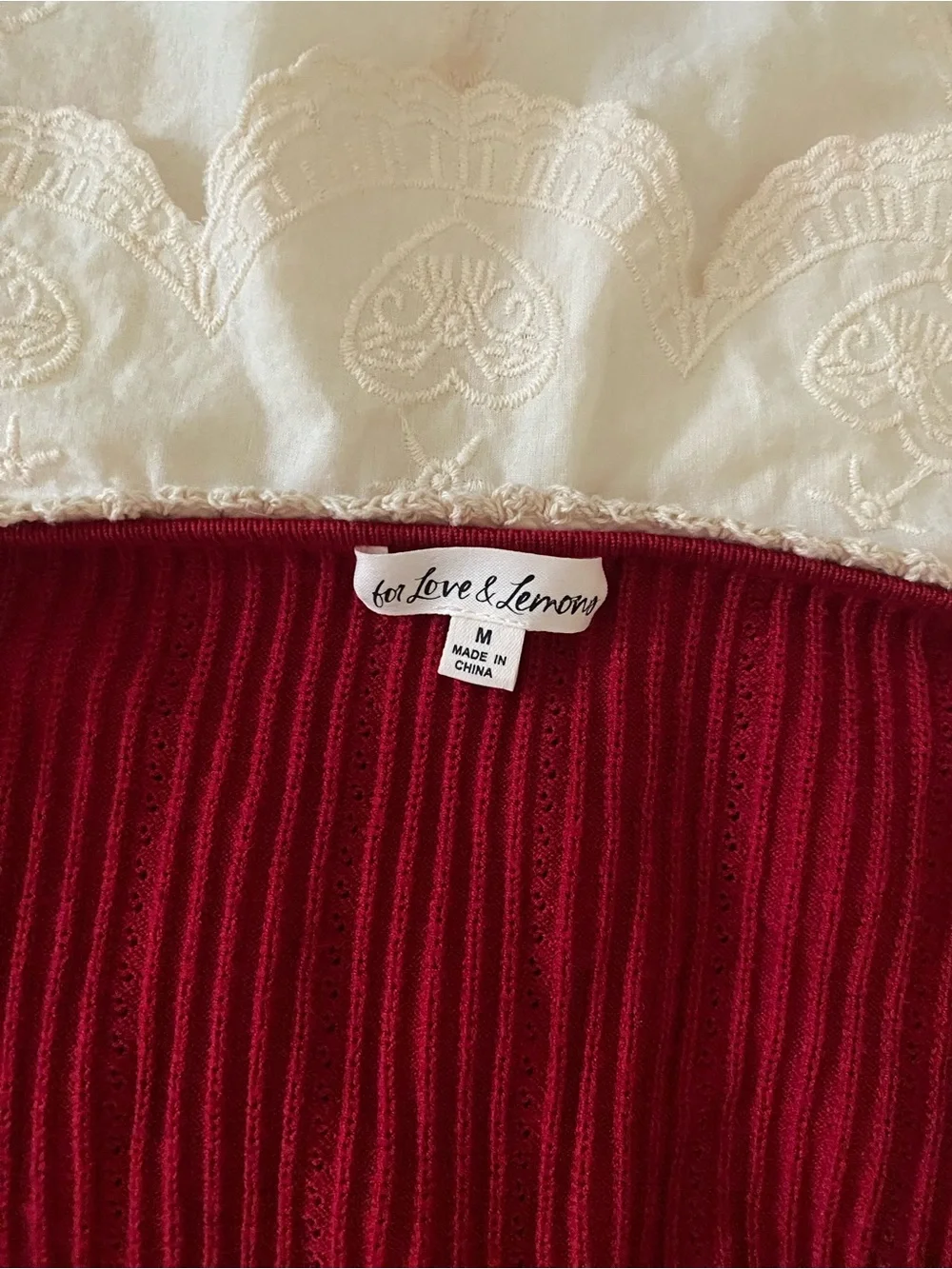 For Love and Lemons Charlotte Pointelle Ribbed Button-Up Cardigan